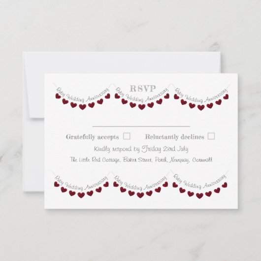 40e ruby bruiloft hart jubileum RSVP kaart (Achterkant)