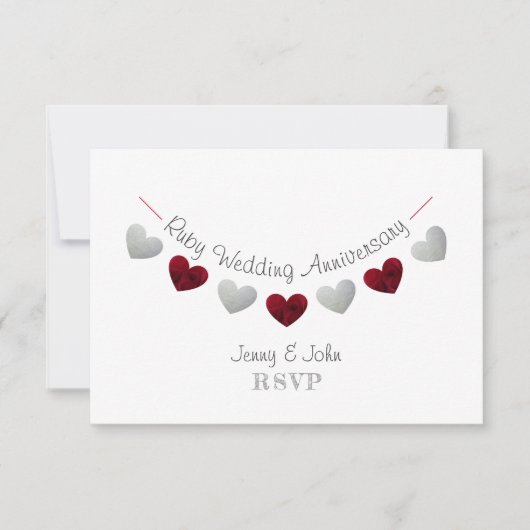 40e ruby bruiloft hart jubileum RSVP kaart (Voorkant)