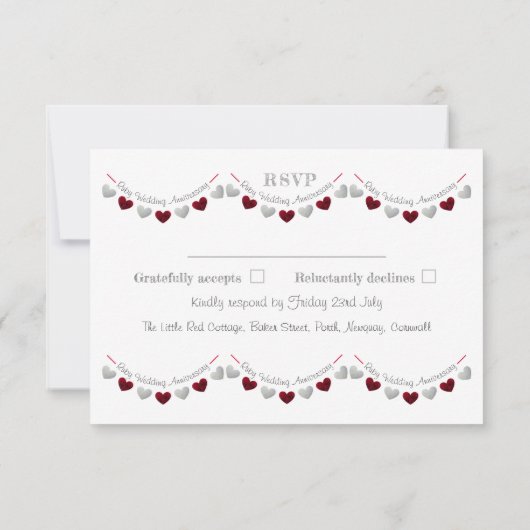 40e ruby bruiloft hart jubileum RSVP kaart (Achterkant)