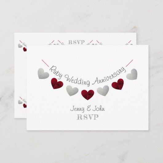 40e ruby bruiloft hart jubileum RSVP kaart (Voorkant / Achterkant)