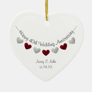 40e ruby bruiloft hartversiering keramisch ornament