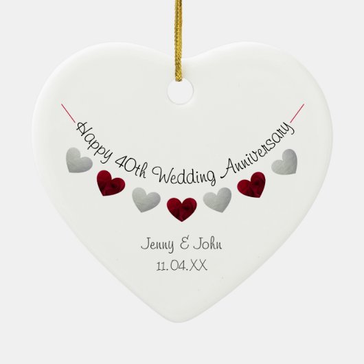 40e ruby bruiloft hartversiering keramisch ornament (Achterkant)