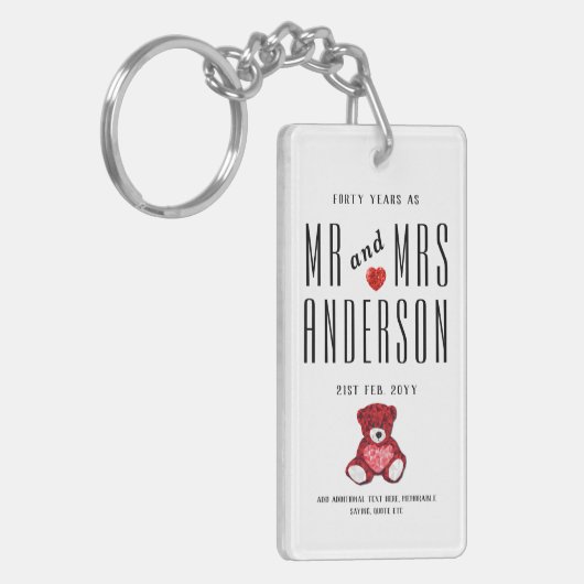 40e RUBY Bruiloft Jubileum Gift Gepersonaliseerd Sleutelhanger (Voorkant Links)