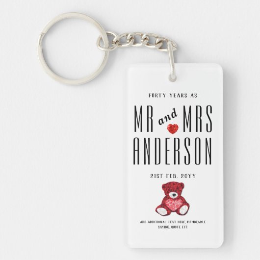 40e RUBY Bruiloft Jubileum Gift Gepersonaliseerd Sleutelhanger (Voorkant)