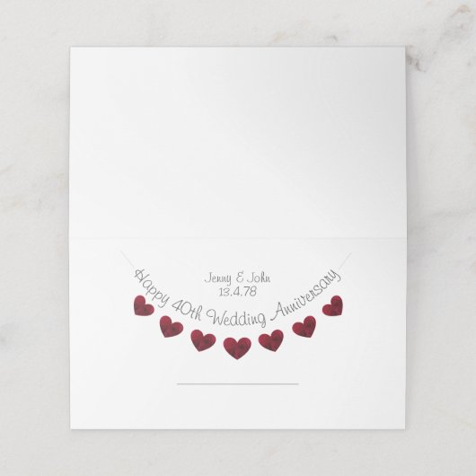 40e Ruby Bruiloft Jubileum plaats kaarten Plaatskaartje (Buitenkant ongevouwen)