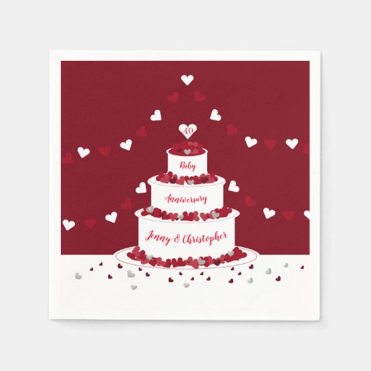 40e Ruby bruiloft jubileum taart en Bunting Servet (Voorkant)