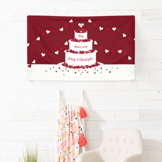 40e Ruby bruiloft jubileum taart en Bunting Spandoek (Insitu)
