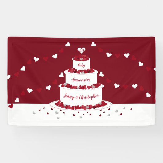 40e Ruby bruiloft jubileum taart en Bunting Spandoek (Horizontaal)