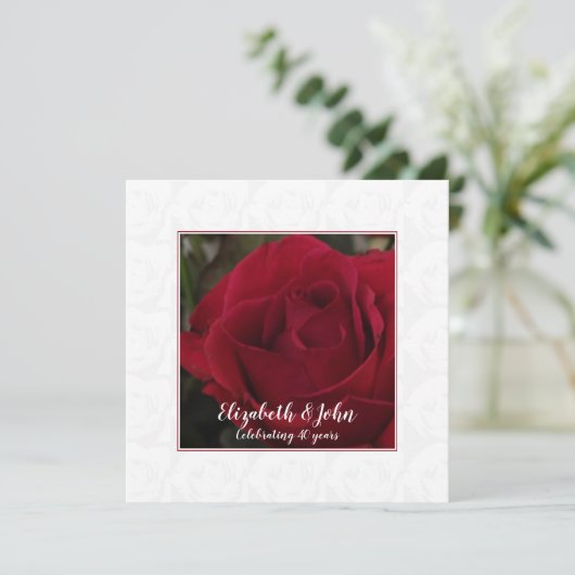 40e ruby bruiloft klassieke rode roos bedankkaart (Staand voorkant)