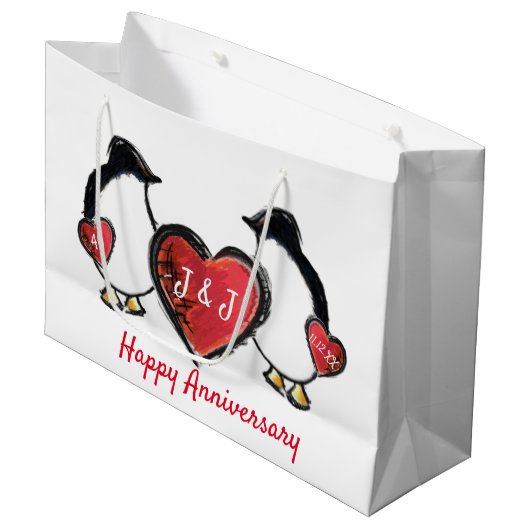 40e ruby bruiloft pinguïn groot cadeauzakje (Voorkant Gekanteld)