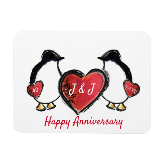 40e ruby bruiloft pinguïn magneet (Horizontaal)