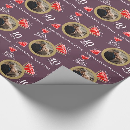 40e ruby bruiloft ring ring ring foto aangepast cadeaupapier (Hoek)