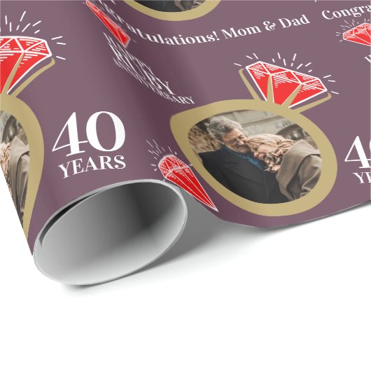 40e ruby bruiloft ring ring ring foto aangepast cadeaupapier (Rol Hoek)