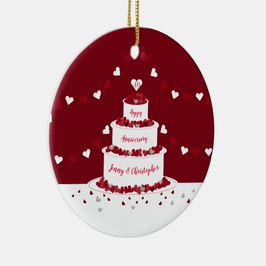 40e ruby bruiloft taart design keramisch ornament (Rechts)