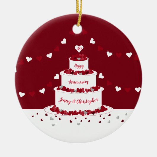 40e ruby bruiloft taart design keramisch ornament (Voorkant)