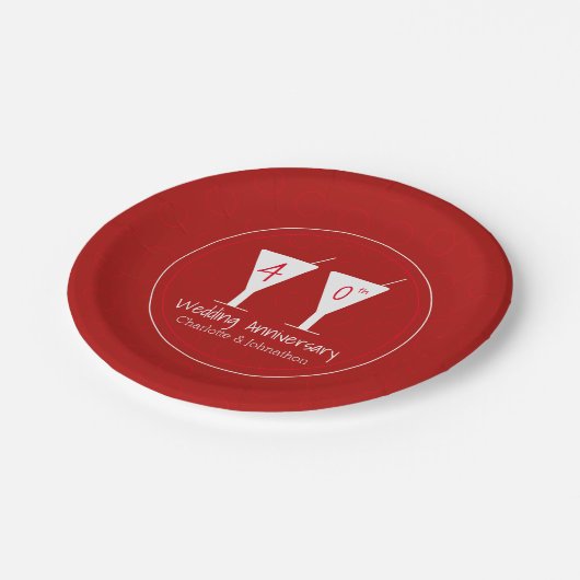 40e ruby bruiloft trouwfeest feestje feest rood papieren bordje (Gekanteld)