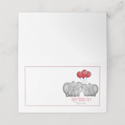 40e Ruby bruiloft verjaardag olifant op maat Plaatskaartje (Buitenkant ongevouwen)