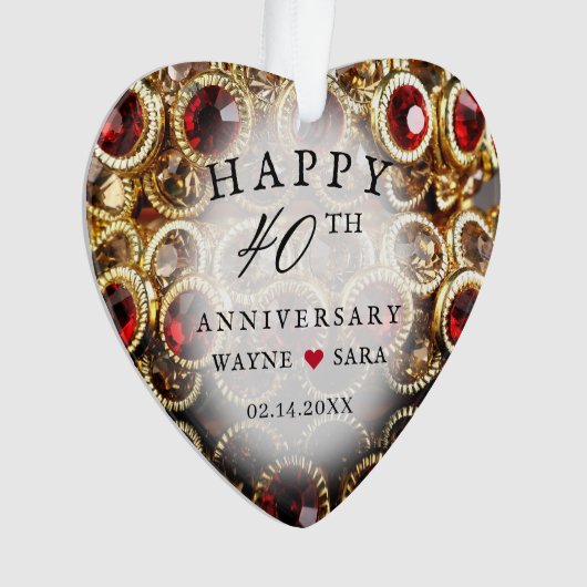40e Ruby en Gold Jewel Bruiloft Jubileum Ornament (voorkant)