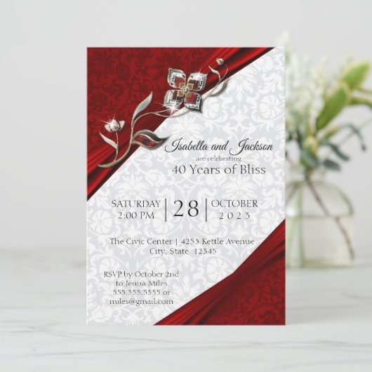 40e Ruby Floral Jubileum Design Kaart (Staand voorkant)
