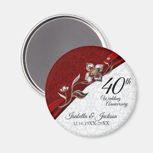 40e Ruby Floral Wedding Jubileum Keepslag Magneet (Voorkant / Achterkant)