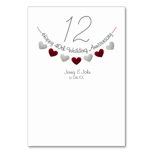 40e Ruby Heart Trouwdag Tafelnummer (Achterkant)