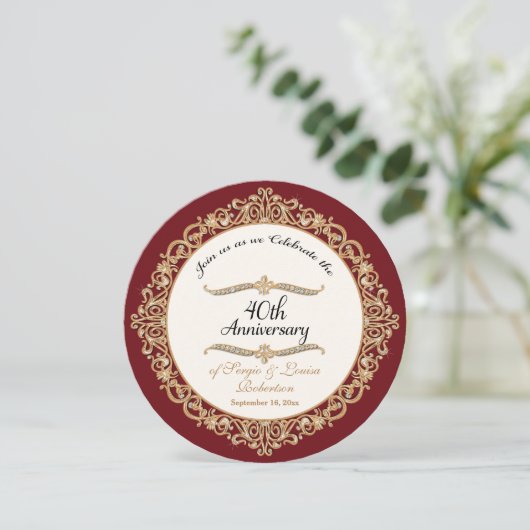 40e Ruby Huwelijksjubileum viering ronde Kaart (Staand voorkant)