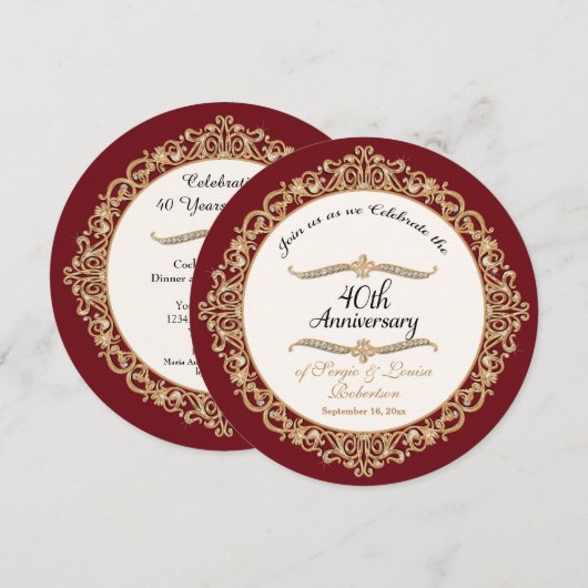 40e Ruby Huwelijksjubileum viering ronde Kaart (Voorkant / Achterkant)