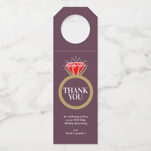 40e Ruby huwelijksverjaardag rode wijn gunst Flessenhanger (Voorkant)