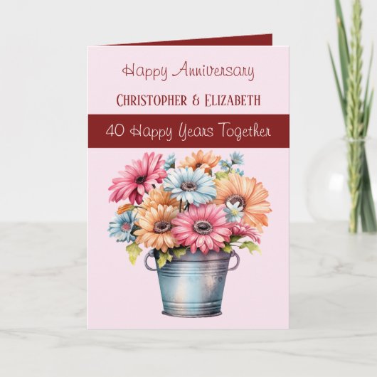 40e Ruby Jubileum bloemen bordeaux roze Kaart (Voorkant)