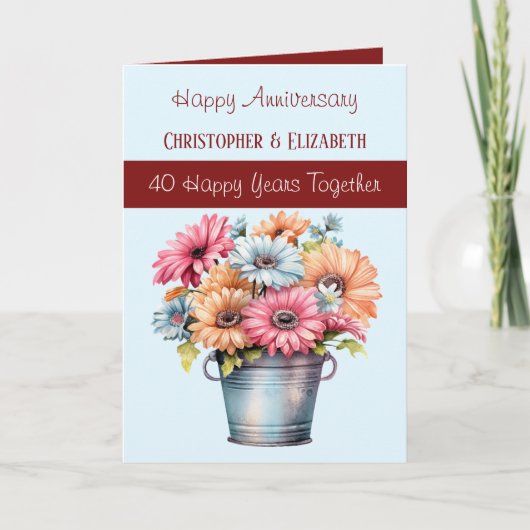 40e Ruby Jubileum bloemen bordeauxrood blauw Kaart (Voorkant)