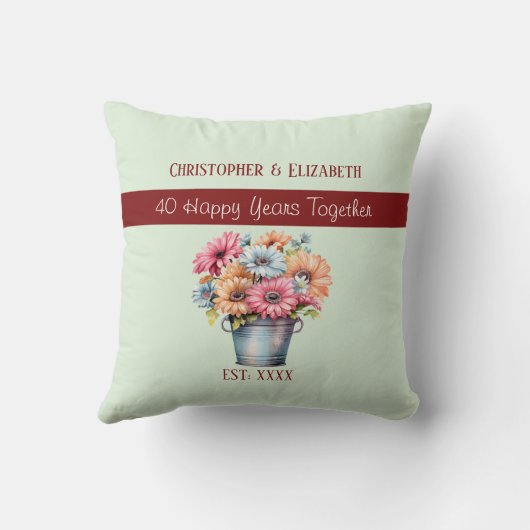 40e Ruby jubileum bloemen groen Kussen (Achterkant)