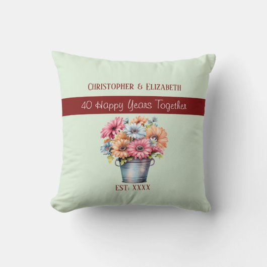 40e Ruby jubileum bloemen groen Kussen (Voorkant)