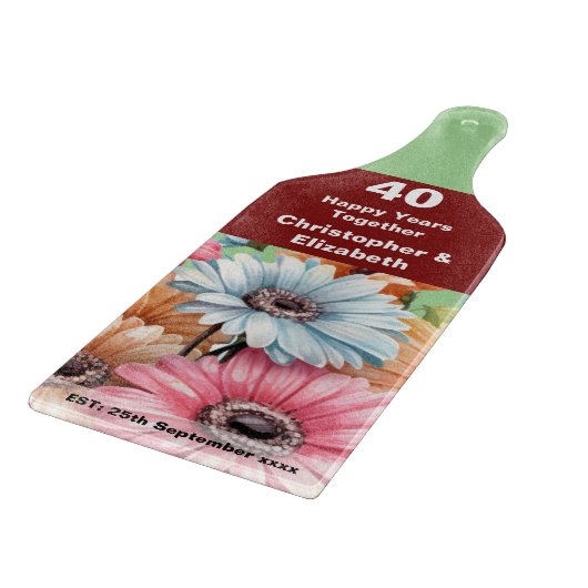 40e Ruby jubileum bloemengroen Snijplank (Hoek)