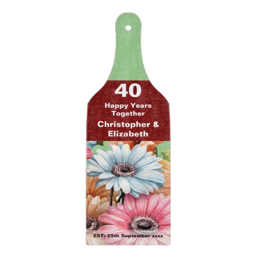 40e Ruby jubileum bloemengroen Snijplank (Voorkant)