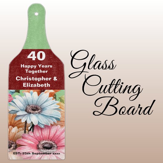 40e Ruby jubileum bloemengroen Snijplank