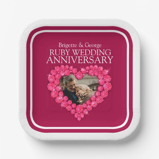 40e Ruby Jubileum foto rood hartritme Papieren Bordje (Voorkant)