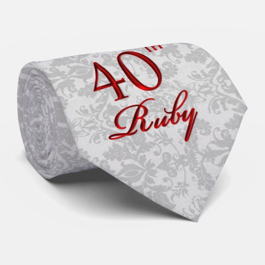40e Ruby Jubileum in zilver en rood Damask Stropdas (Opgerold)