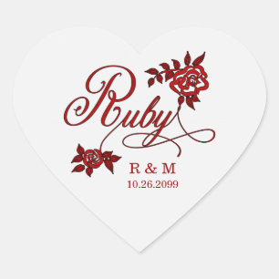 40e Ruby-Jubileum met datum en Initialen Hart Sticker