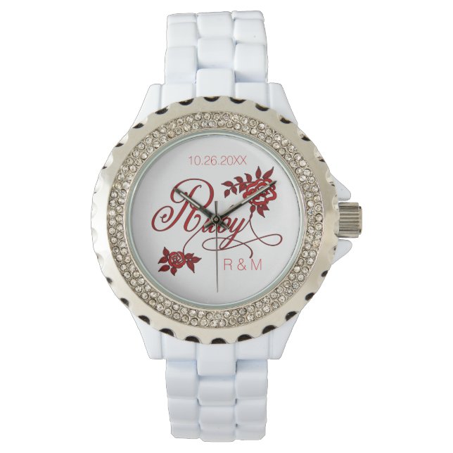 40e Ruby-Jubileum met datum en Initialen Horloge (Voorkant)