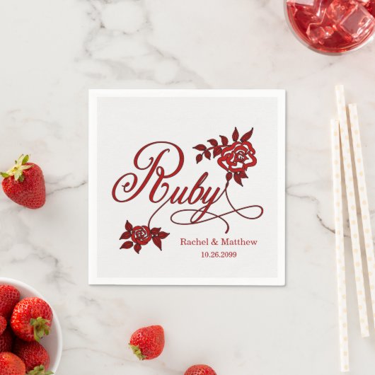 40e Ruby-Jubileum met datum en Initialen Servet (Insitu)