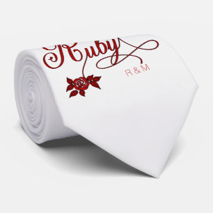 40e Ruby-Jubileum met datum en Initialen Stropdas