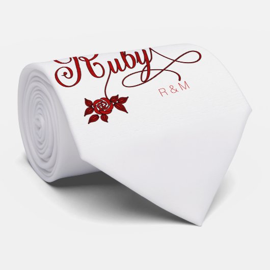 40e Ruby-Jubileum met datum en Initialen Stropdas (Opgerold)