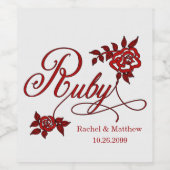 40e Ruby-Jubileum met datum en Initialen Wijn Etiket (Enkel label)