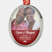 40e Ruby Jubileum Red Damask Foto met Kerstmis Metalen Ornament (Links)