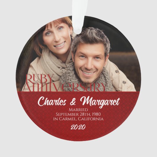 40e Ruby Jubileum Red en White Photo Ornament (voorkant)