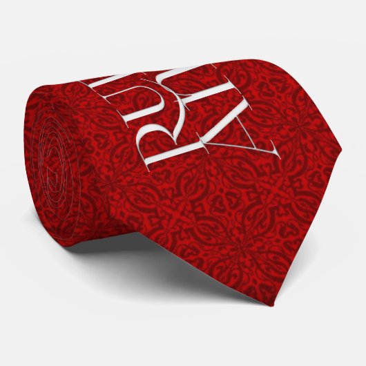 40e Ruby Jubileum Rich Red Damask en Silver Stropdas (Opgerold)