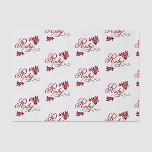 40e Ruby Jubileum Tekst en Witte Rozen Tissuepapier (Voorkant)