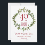 40e Ruby Jubileum Woodland Greenery Save The Date<br><div class="desc">Met een elegant bos groenbos kan deze botanische 40e trouwdag met je tanden gepersonaliseerd worden met je speciale informatie over de verjaardag van de roofbouw. Op de achterzijde staat een matchende bloemkool die je jubileumdata in elegante witte tekst op een rode achtergrond ziet. Ontworpen door: Thisnotme©</div>