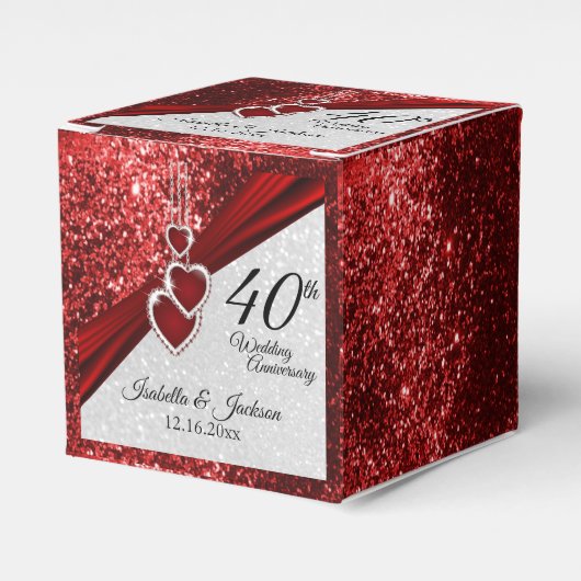 40e Ruby Red en Glitter Jubileum Bedankdoosjes (Voorkant Zijde)