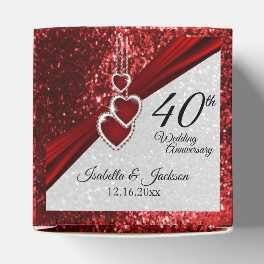 40e Ruby Red en Glitter Jubileum Bedankdoosjes (Bovenkant)